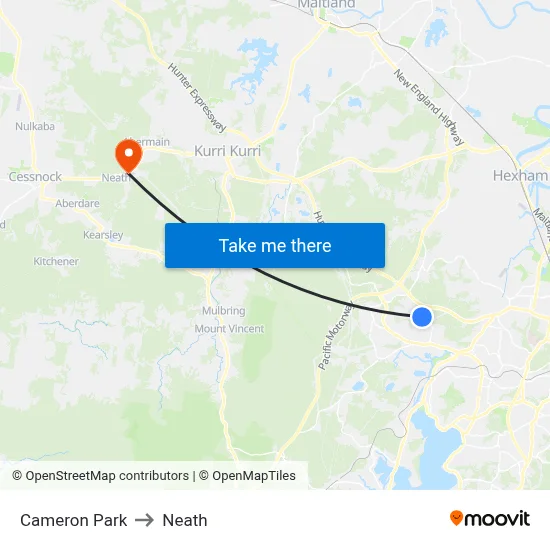 Cameron Park to Neath map