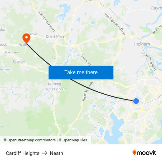 Cardiff Heights to Neath map