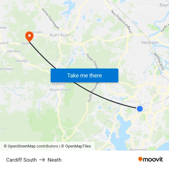 Cardiff South to Neath map