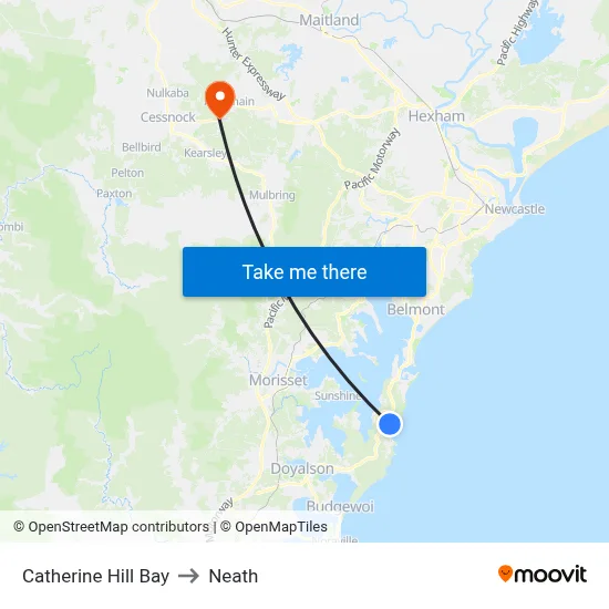 Catherine Hill Bay to Neath map
