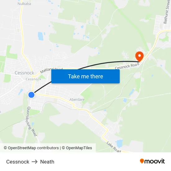 Cessnock to Neath map