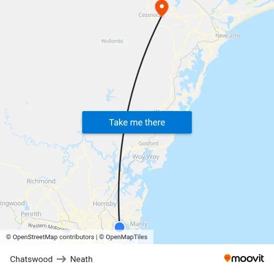 Chatswood to Neath map