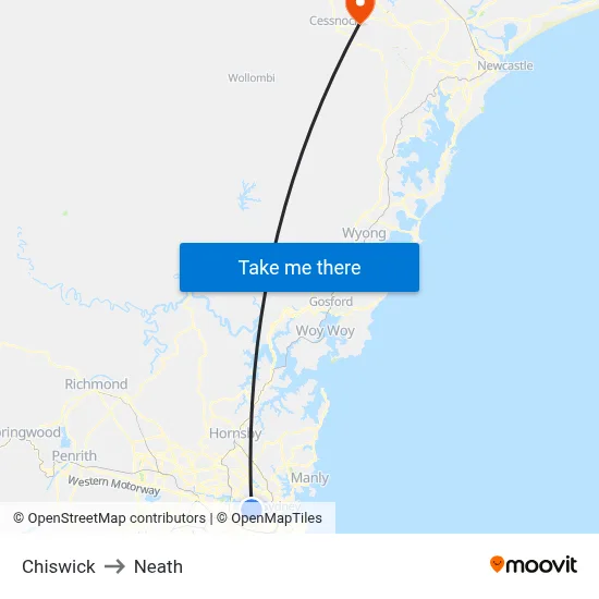 Chiswick to Neath map