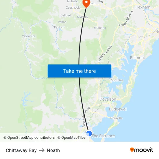 Chittaway Bay to Neath map