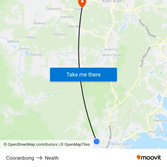 Cooranbong to Neath map