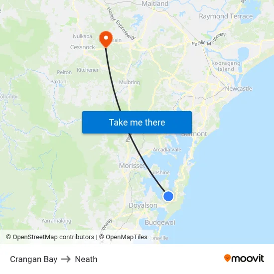 Crangan Bay to Neath map
