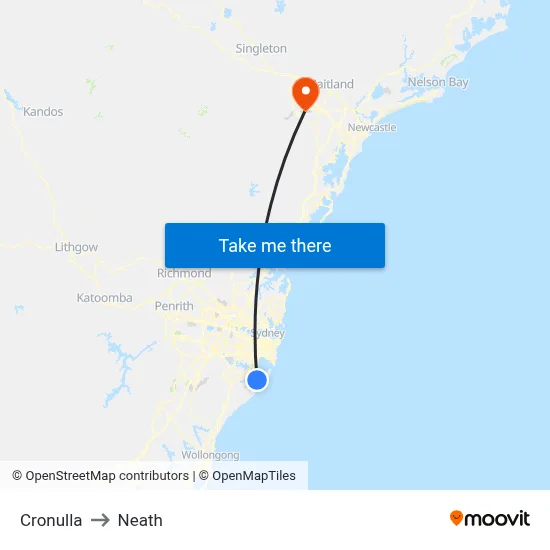 Cronulla to Neath map