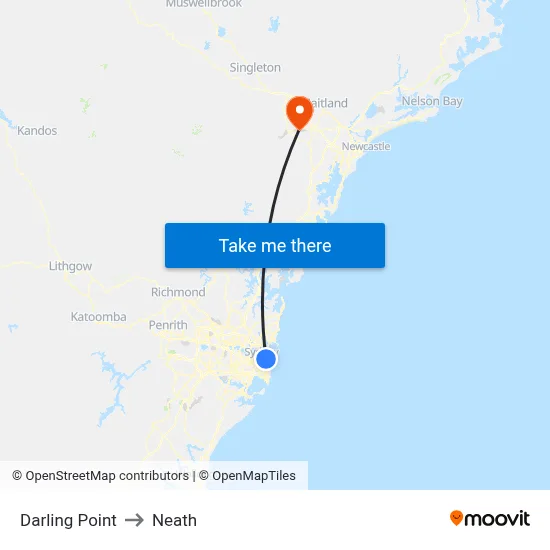 Darling Point to Neath map