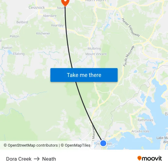 Dora Creek to Neath map