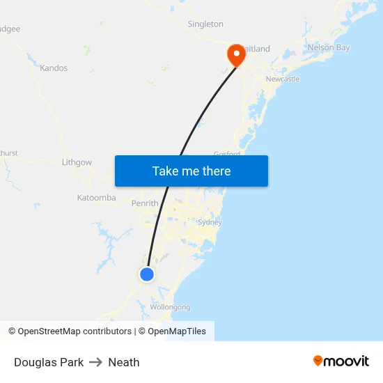 Douglas Park to Neath map