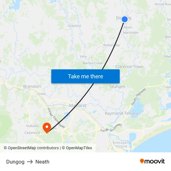 Dungog to Neath map