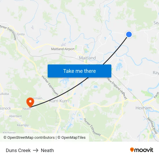 Duns Creek to Neath map