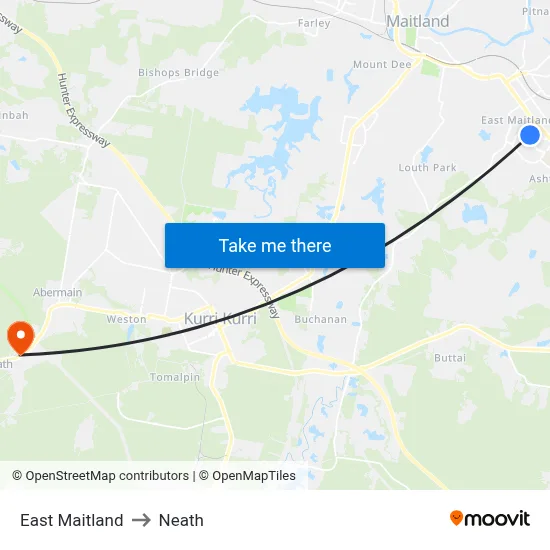 East Maitland to Neath map