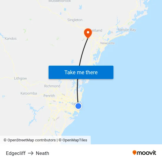 Edgecliff to Neath map