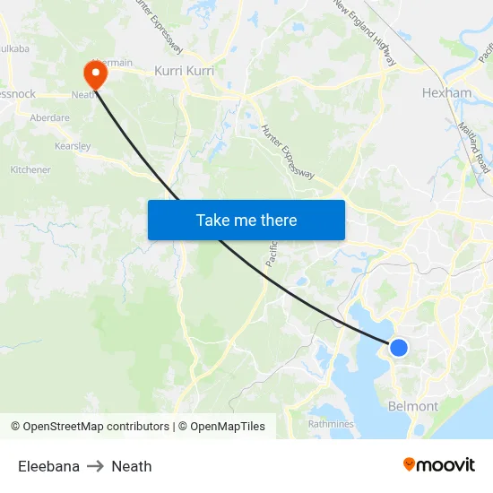 Eleebana to Neath map