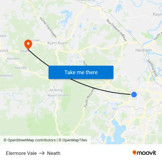 Elermore Vale to Neath map