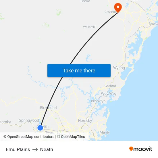 Emu Plains to Neath map