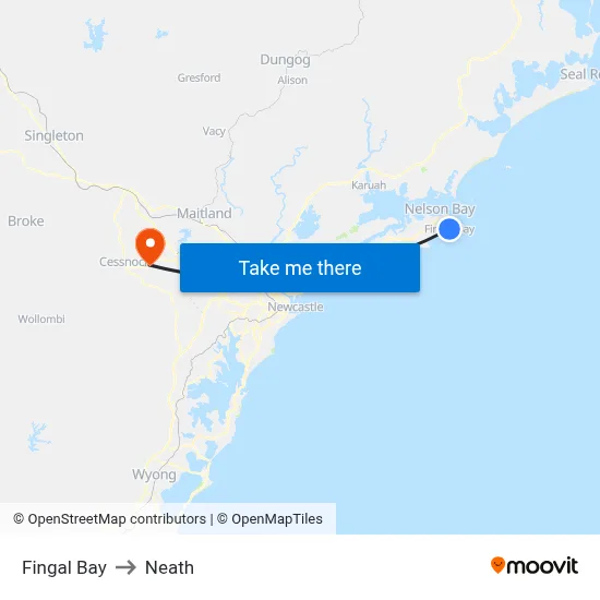 Fingal Bay to Neath map
