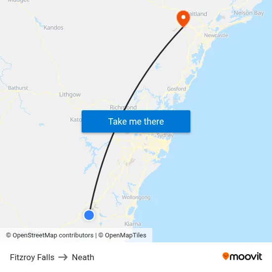 Fitzroy Falls to Neath map