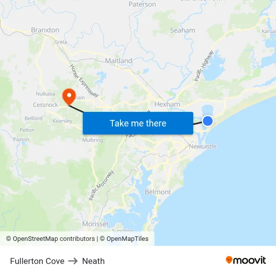Fullerton Cove to Neath map