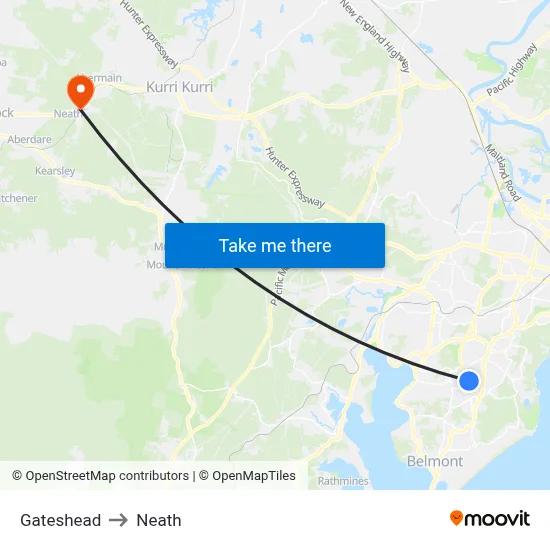 Gateshead to Neath map