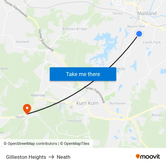 Gillieston Heights to Neath map