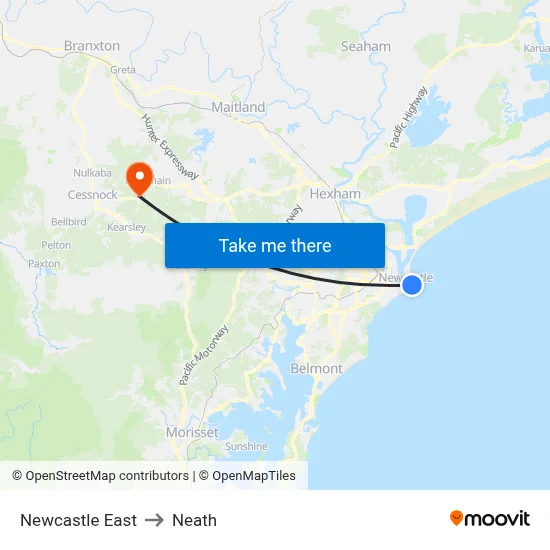 Newcastle East to Neath map