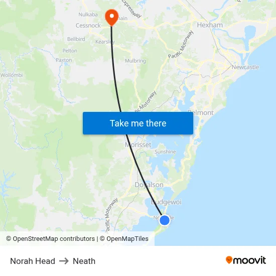 Norah Head to Neath map