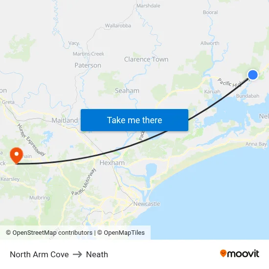 North Arm Cove to Neath map