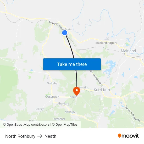 North Rothbury to Neath map