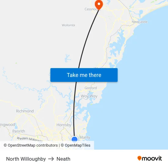 North Willoughby to Neath map