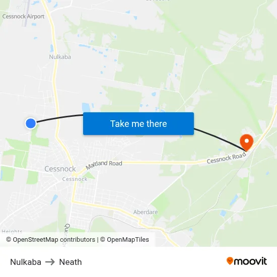 Nulkaba to Neath map