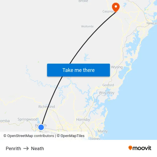Penrith to Neath map