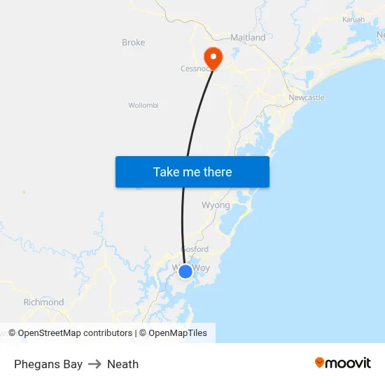 Phegans Bay to Neath map