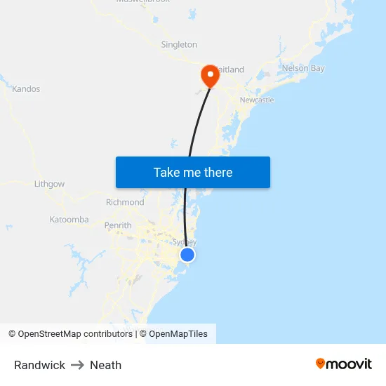 Randwick to Neath map