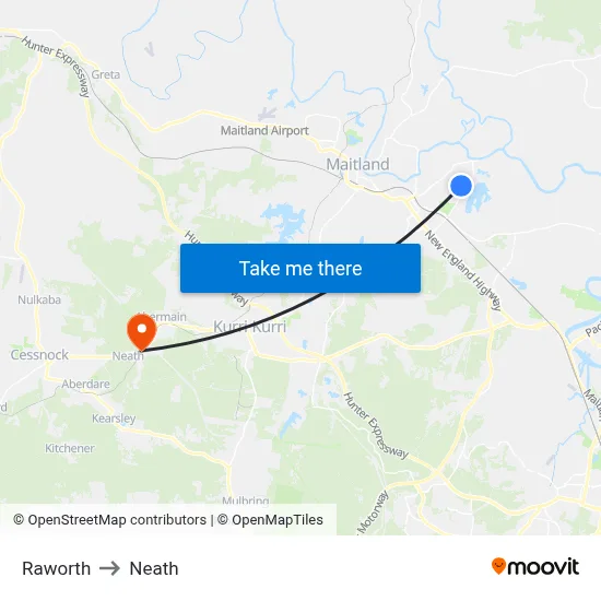 Raworth to Neath map