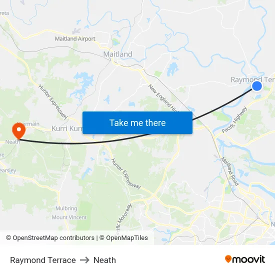 Raymond Terrace to Neath map