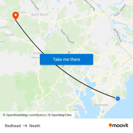 Redhead to Neath map
