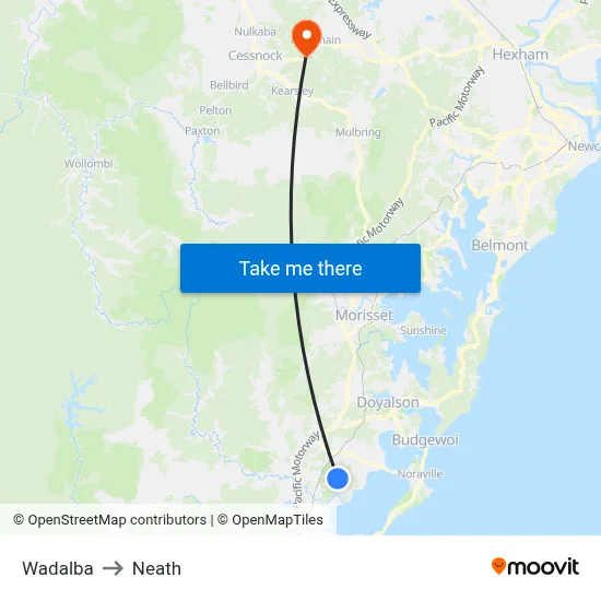 Wadalba to Neath map
