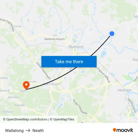 Wallalong to Neath map