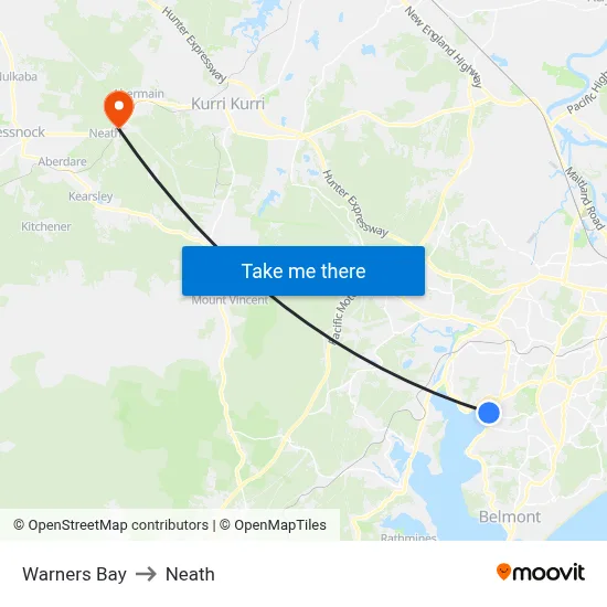 Warners Bay to Neath map