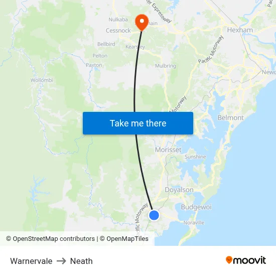 Warnervale to Neath map