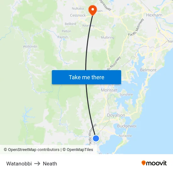 Watanobbi to Neath map