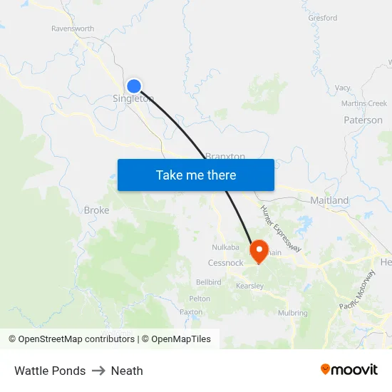 Wattle Ponds to Neath map