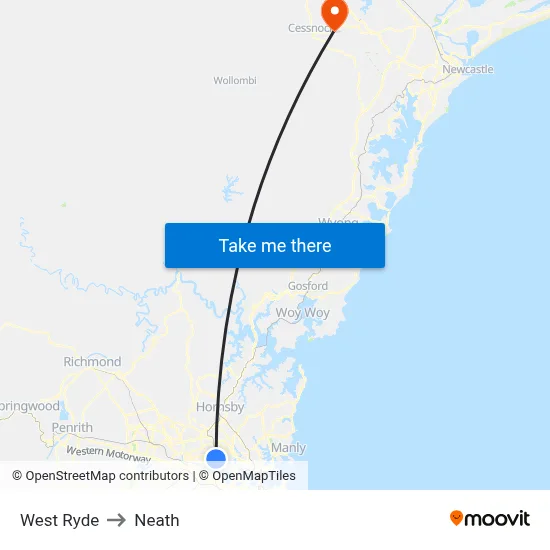 West Ryde to Neath map