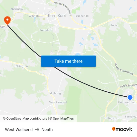 West Wallsend to Neath map