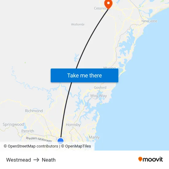 Westmead to Neath map