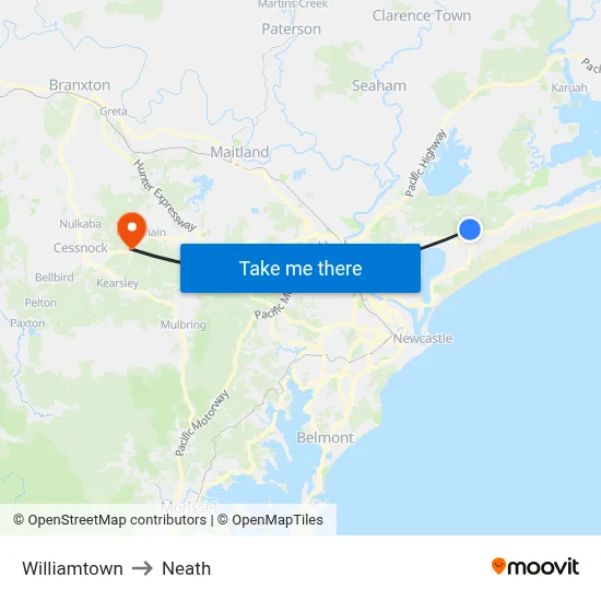 Williamtown to Neath map