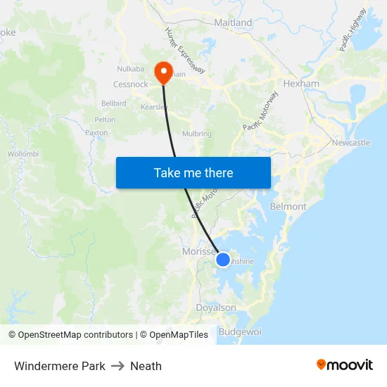 Windermere Park to Neath map