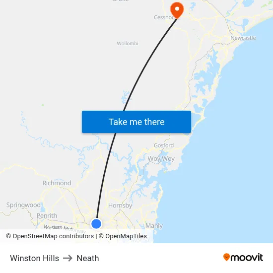 Winston Hills to Neath map